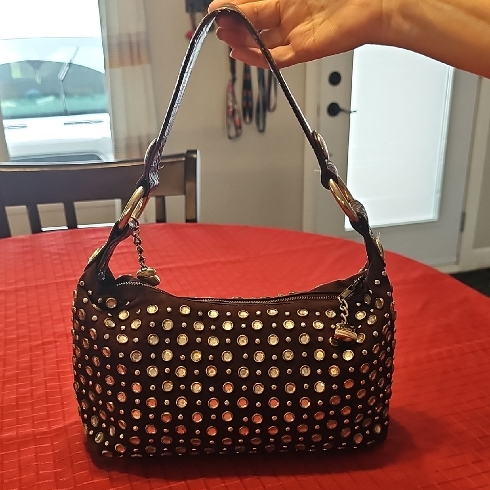 KATHY VAN ZEEKAND Studded BROWN SUEDE Handbag